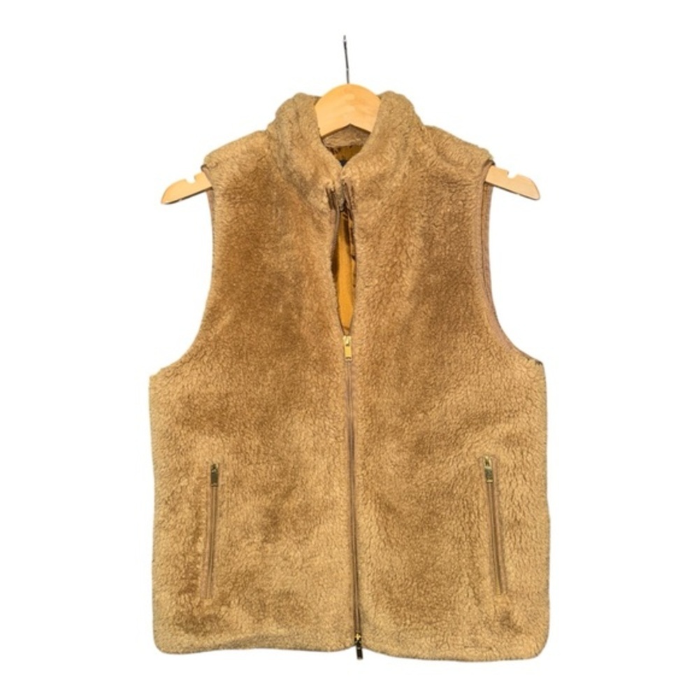 J Crew Faux Fur Zip Vest Medium Teddy Fleece Old Money Layering - Picture 2 of 6